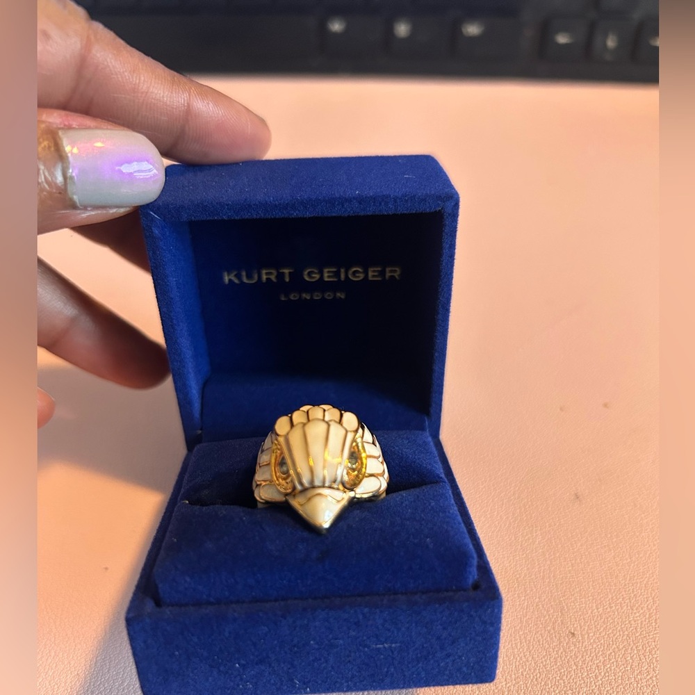 Kurt Geiger White and gold enamel ring size 7